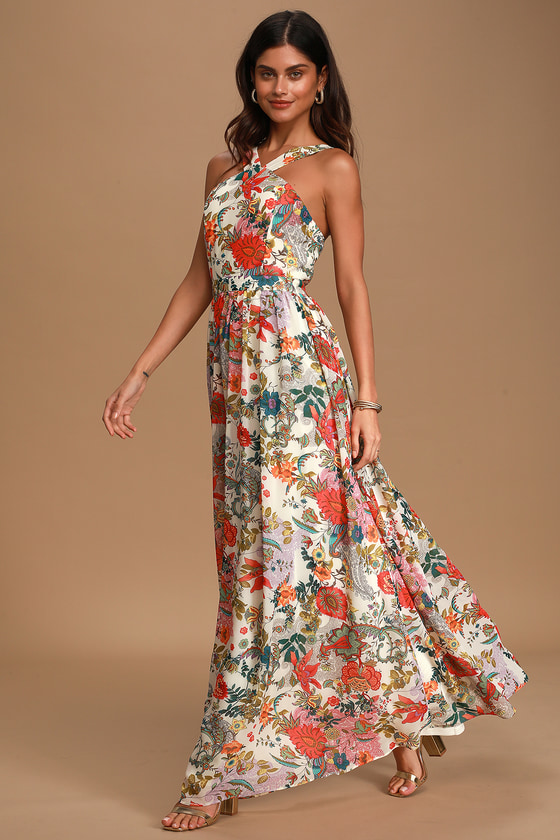 Lovely Cream Dress - Floral Print Dress ...